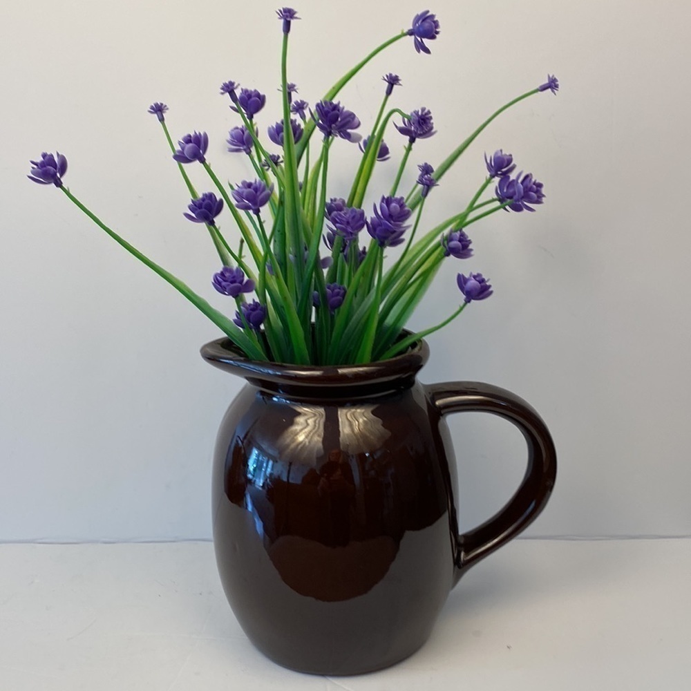 BROWN pottery jug redware vase pitcher vintage